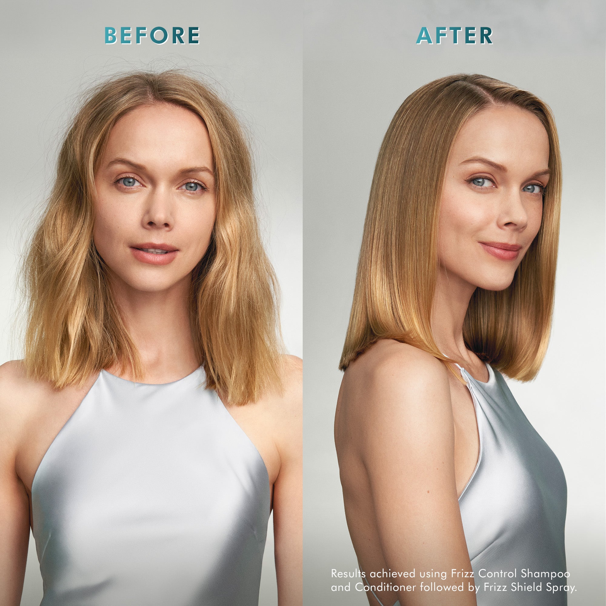 Frizz Control Shampoo og Conditioner Før og efter modelbilleder